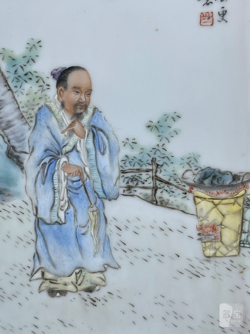民国 粉彩神仙人物纹瓷板一组四件 - 图5